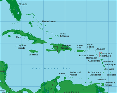 Antigua Barbuda Map Caribbean Sea